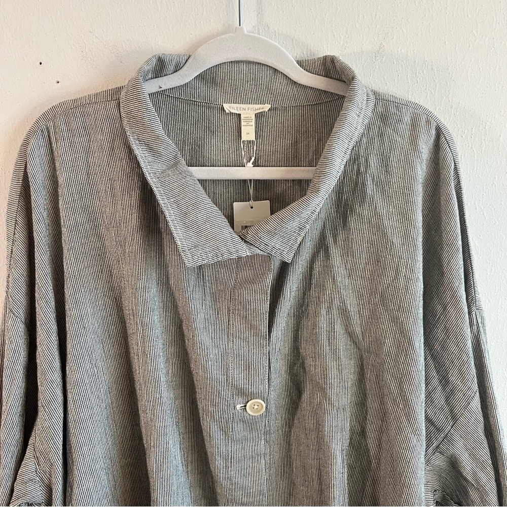 Eileen Fisher Jacket Black & White Stripe Ticking Stripe Jacket Sz 3X NWT Button - Picture 6 of 13